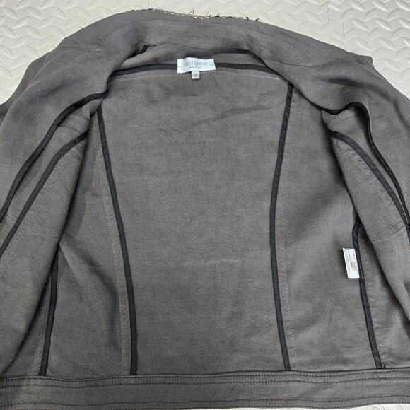 Ter Et Bantine Cropped Linen Jacket Womens 44 IT Small Taupe Gray Studded Italy - Picture 6 of 11